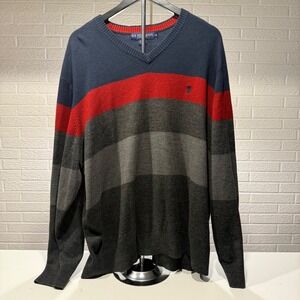 U.S.‎ Polo Assn. 3X Sweater Striped V Neck Blue Red Gray Menswear Casual